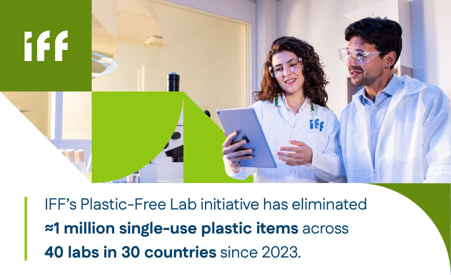 A male and female scientist looking at a lab report