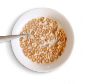A bowl of cereal and milk