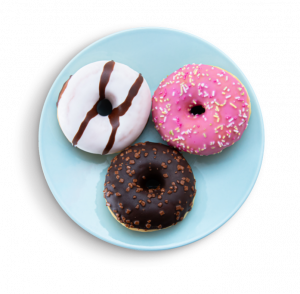 Three donuts on a plate