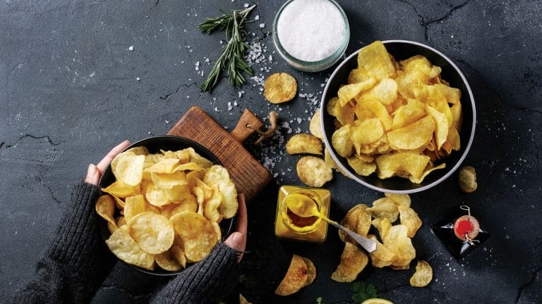 A bowl of potato chips