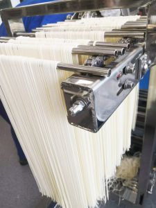 Hanging noodles in the instant noodle production line at the Shanghai Creative Center.
