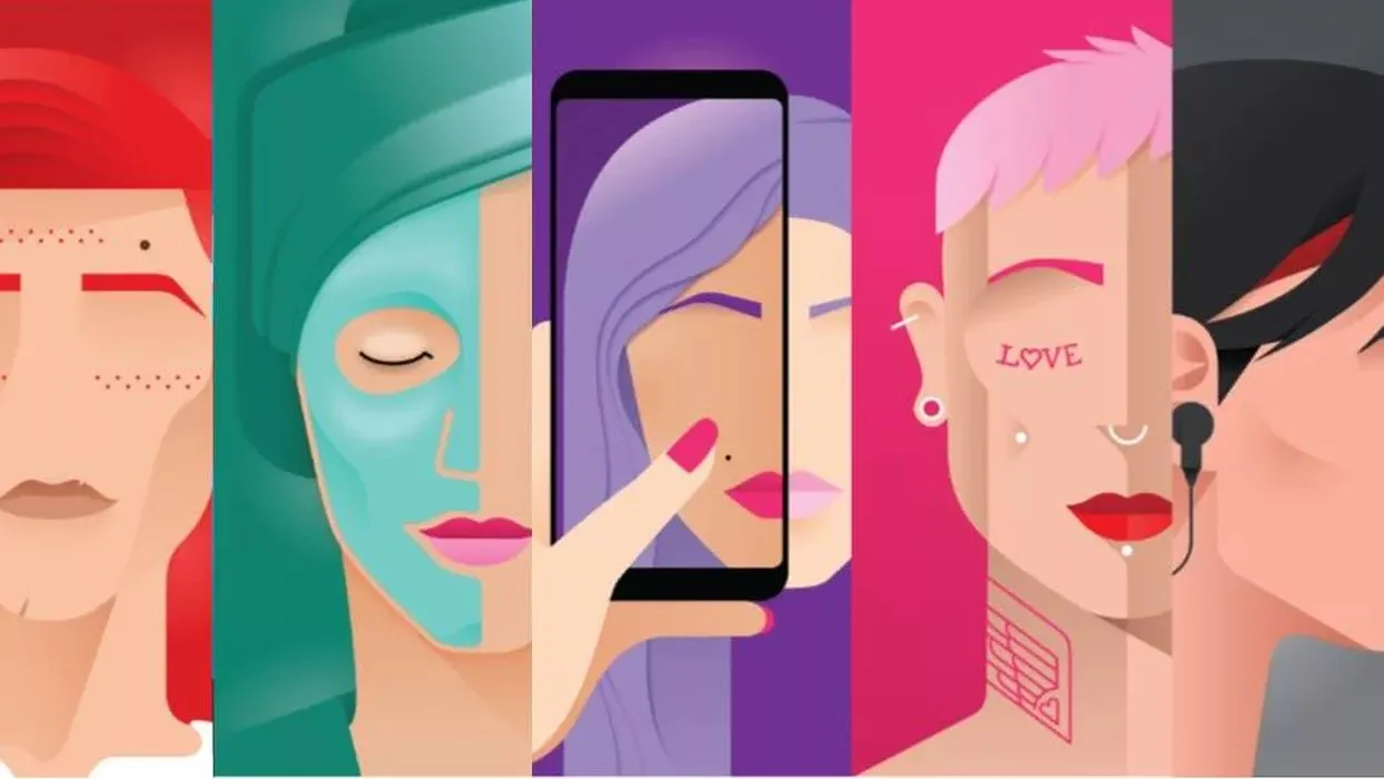A collage of six stylized portraits featuring diverse individuals with various hairstyles, accessories, and facial features.