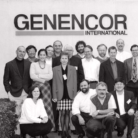 A group picture of pioneering scientists in the San Francisco Bay area, from what was once Genencor, founded in Palo Alto.