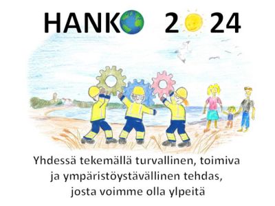 2024 logo featuring a family walking on a beach, symbolizing the Hanko site's commitment to community and environmental impact.