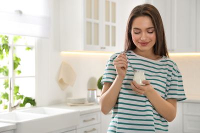 lady eating yogurt