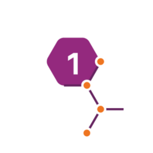 Illustration of a molecular structure with the number 1, representing enzyme compatibility for sustainable liquid laundry detergents.