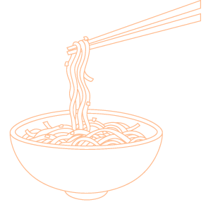 Icon of a bowl of noodles with chopsticks holding up some of the noodles