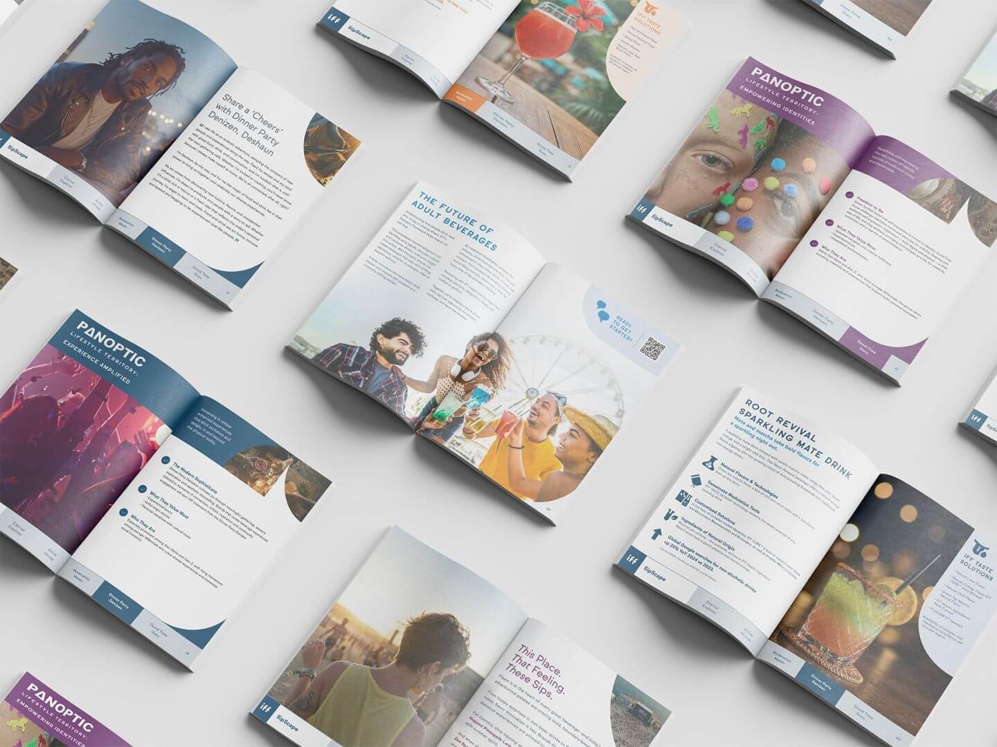 Multiple copies of SipScape Magazine, all flipped open to different spreads